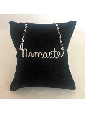 Sterling Silver 925 Wire "Namaste" Spiritual Bar Necklace 18.5" Paperclip Chain